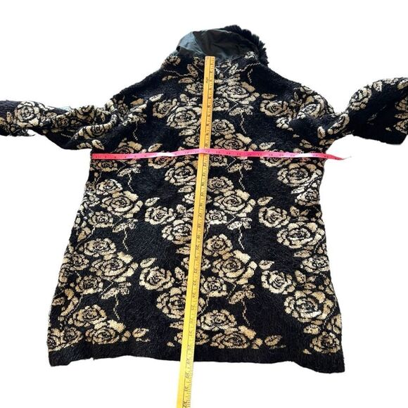 Black Rivet rose metallic print soft faux fur sweater cardigan jacket - Picture 10 of 12